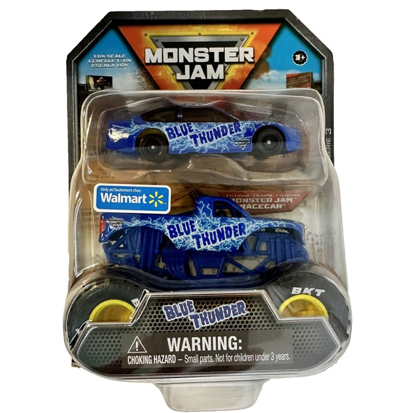 Monster Jam Blue Thunder 2 Pack Truck Series 3 with Exclusive Race Car 1:64 NEW - Picture 11 of 11